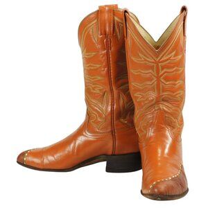 Laramie Caramel Cowboy Boots Snake Inlay Vintage Handcrafted USA Women's 6.5 B